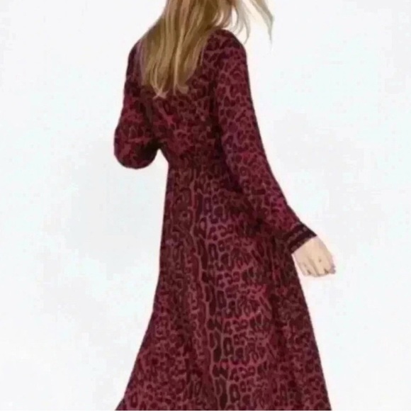 Zara Leopard Print Midi Dress Red and Black - Picture 4 of 13